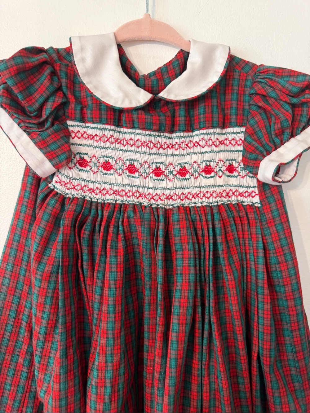 Classic Back to School Hand Smocked Girl Dress with Trim on Collar, Sleeves